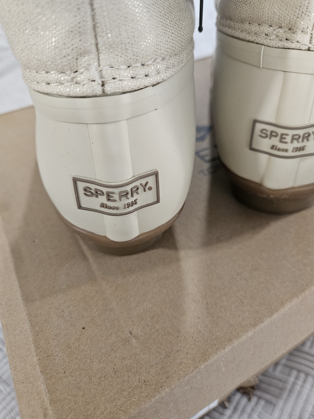 Sperry Light Cream Duck Boots with Gold Hardware - Picture 3 of 10